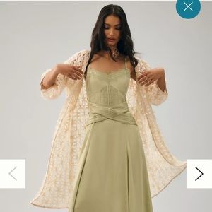Anthropologie Sage Green Maxi Dress with Lace Bodice SET